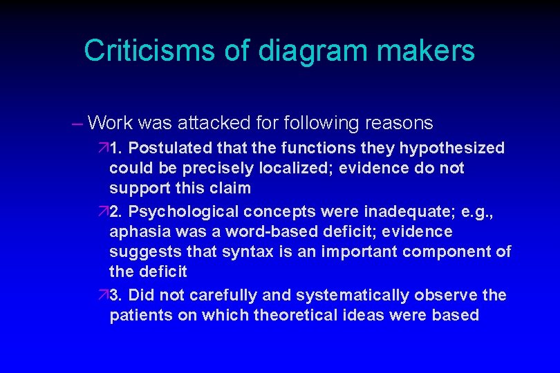 Criticisms of diagram makers – Work was attacked for following reasons ä 1. Postulated