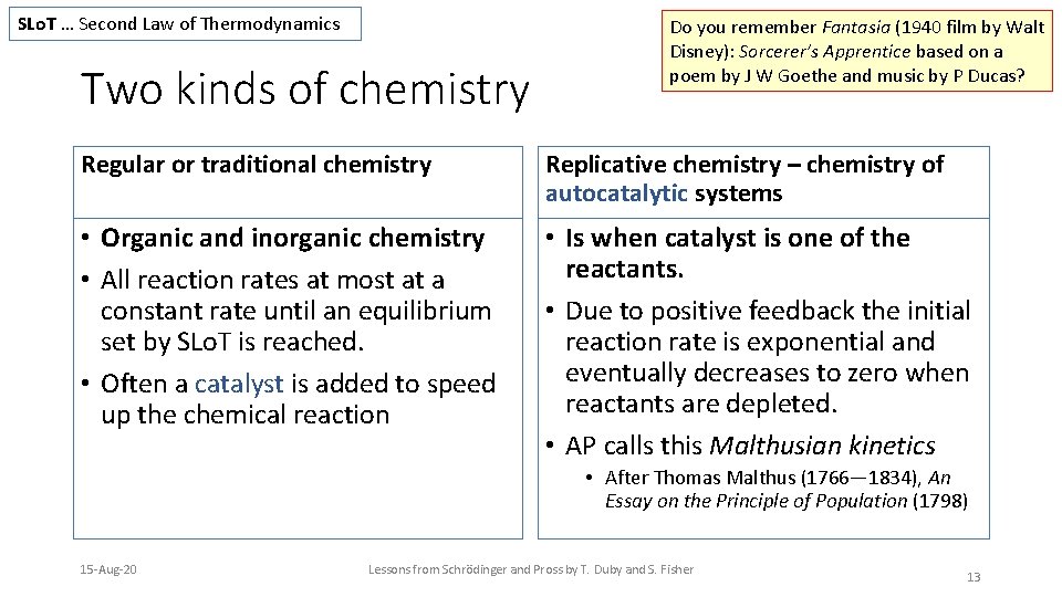 SLo. T … Second Law of Thermodynamics Two kinds of chemistry Do you remember