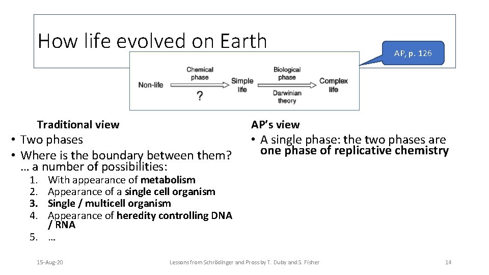 How life evolved on Earth Traditional view • Two phases • Where is the