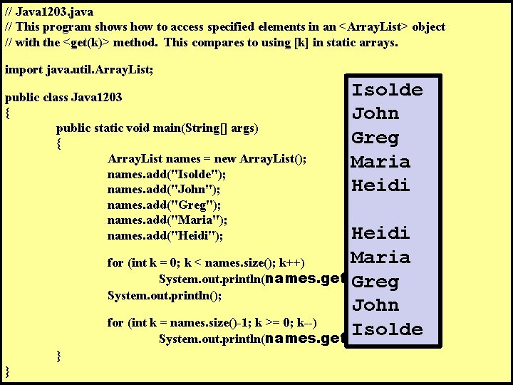 // Java 1203. java // This program shows how to access specified elements in