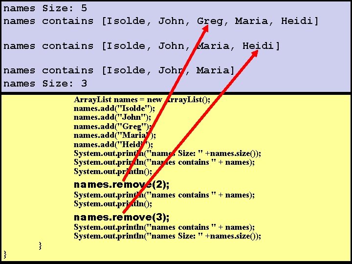 // Java 1205. java names Size: 5 // This program demonstrates the <remove> method