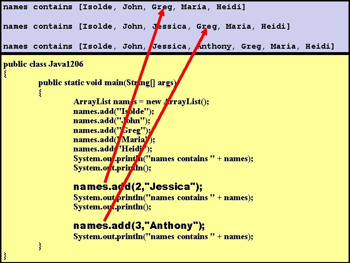 names contains [Isolde, John, Greg, Maria, Heidi] // Java 1206. java // This program