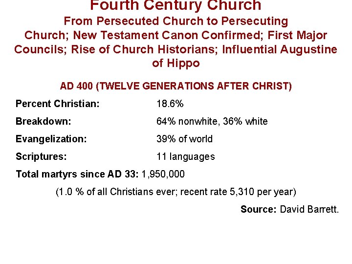 Fourth Century Church From Persecuted Church to Persecuting Church; New Testament Canon Confirmed; First
