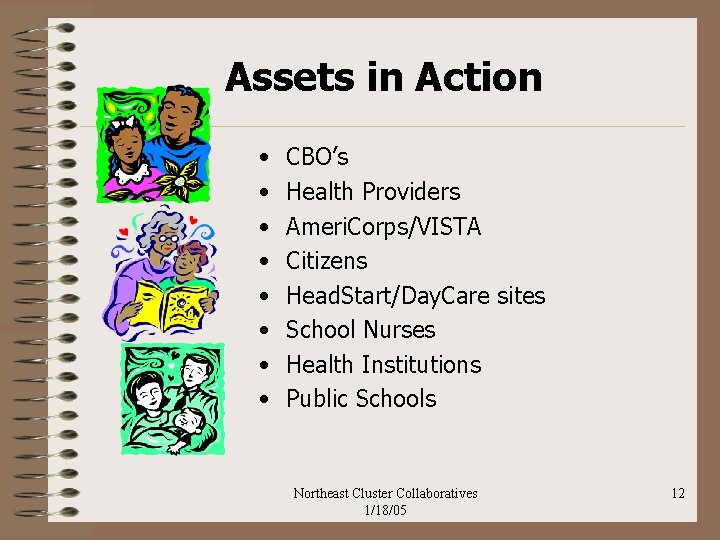 Assets in Action • • CBO’s Health Providers Ameri. Corps/VISTA Citizens Head. Start/Day. Care