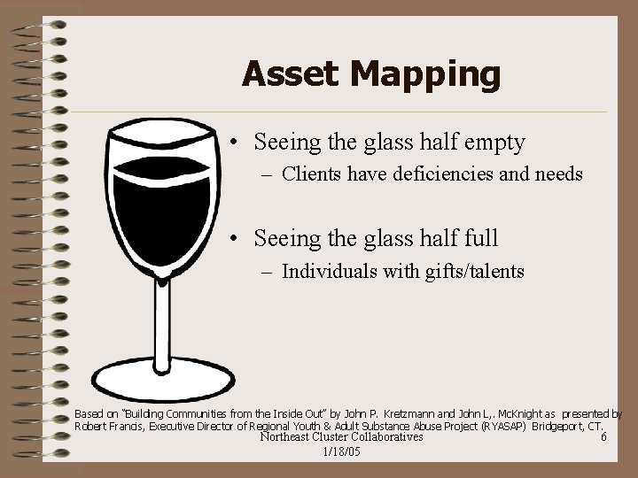 Asset Mapping • Seeing the glass half empty – Clients have deficiencies and needs