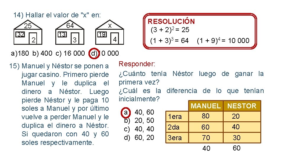 14) Hallar el valor de "x" en: x 64 25 32 2 13 3