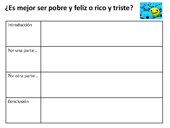 ¿Es mejor ser pobre y feliz o rico y triste? Introducción Por una parte…