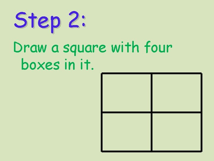 Step 2: Draw a square with four boxes in it. 