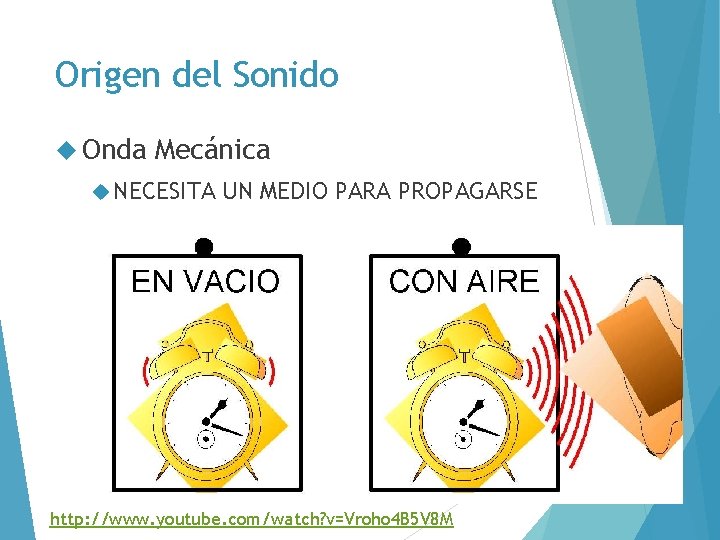 Origen del Sonido Onda Mecánica NECESITA UN MEDIO PARA PROPAGARSE http: //www. youtube. com/watch?