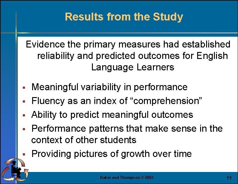 Results from the Study Evidence the primary measures had established reliability and predicted outcomes