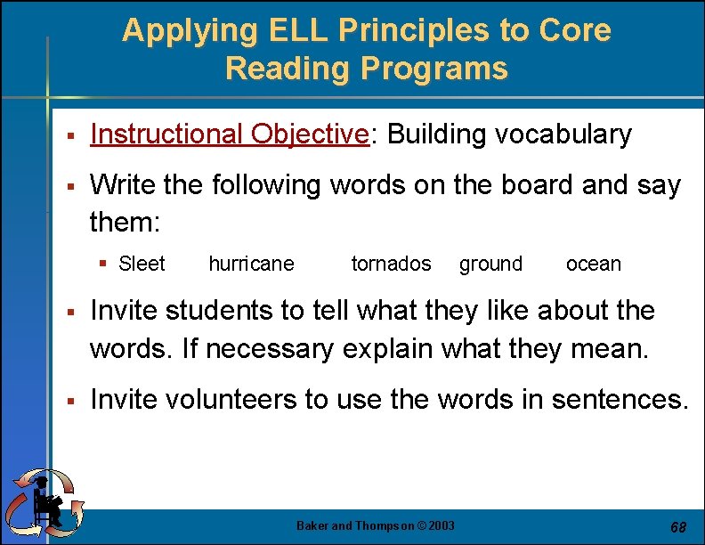 Applying ELL Principles to Core Reading Programs § Instructional Objective: Building vocabulary § Write