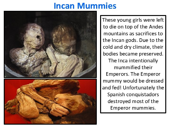 Incan Mummies These young girls were left to die on top of the Andes