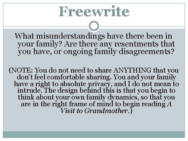 Freewrite What misunderstandings have there been in your family? Are there any resentments that