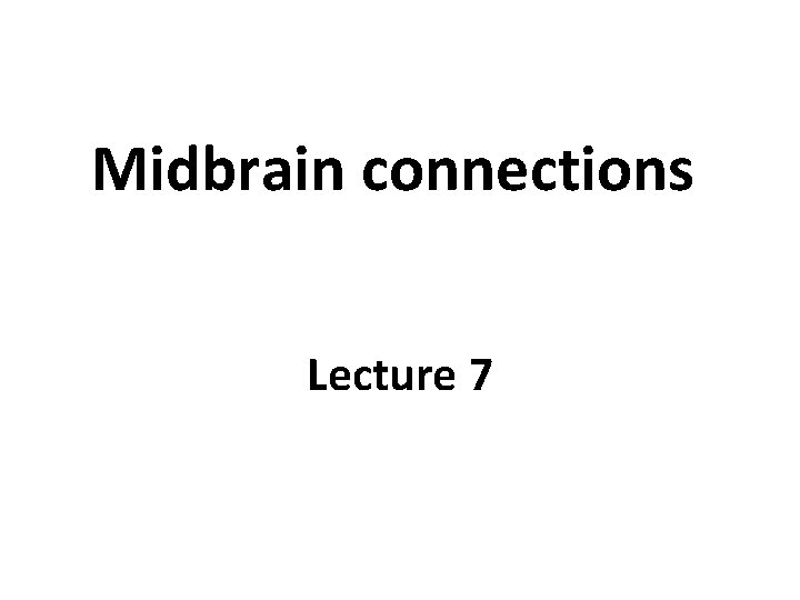 Midbrain connections Lecture 7 