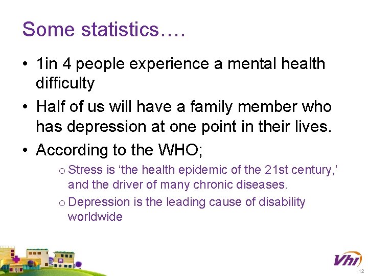 Some statistics…. • 1 in 4 people experience a mental health difficulty • Half