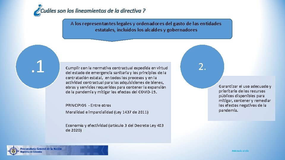 ¿ Cuáles son los lineamientos de la directiva ? A los representantes legales y