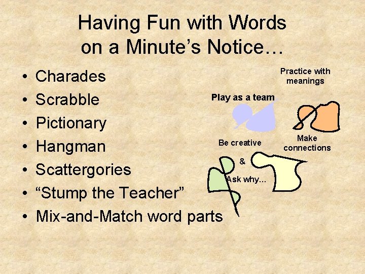 Having Fun with Words on a Minute’s Notice… • • Charades Play as a