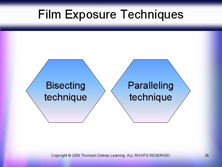 Film Exposure Techniques Bisecting technique Paralleling technique Copyright © 2006 Thomson Delmar Learning. ALL