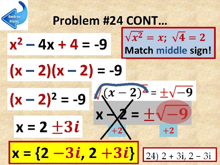 Problem #24 CONT… 2 x – 4 x + 4 = -9 (x –