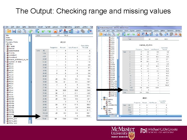 The Output: Checking range and missing values The Output: Checking range and missing values