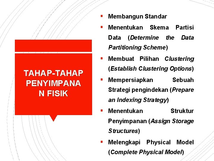 § Membangun Standar § Menentukan Data Skema (Determine Partisi the Data Partitioning Scheme) § § Membangun Standar § Menentukan Data Skema (Determine Partisi the Data Partitioning Scheme) §