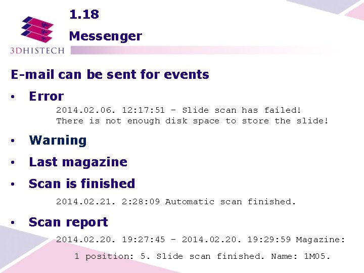 1. 18 Messenger E-mail can be sent for events • Error 2014. 02. 06.