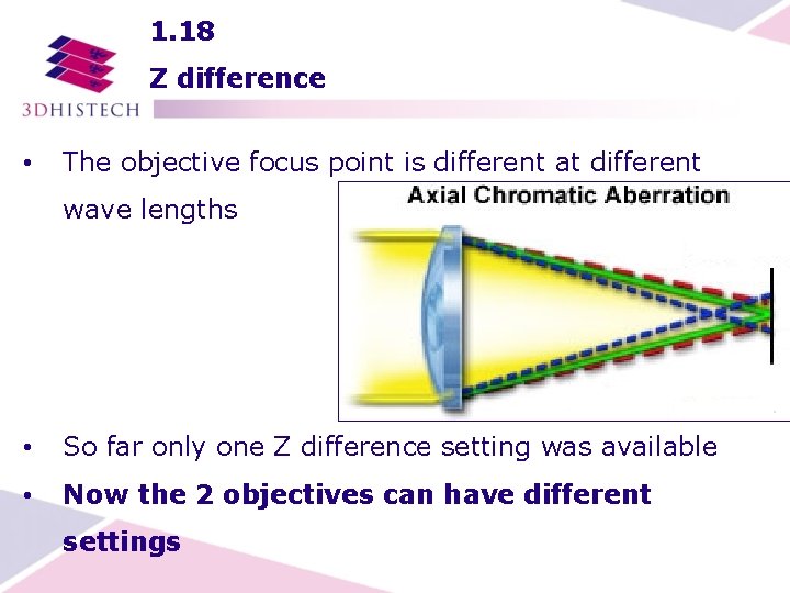 1. 18 Z difference • The objective focus point is different at different wave