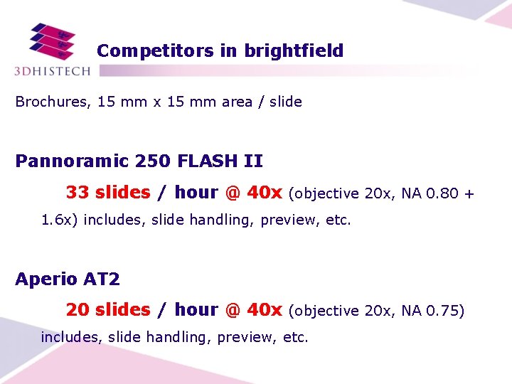 Competitors in brightfield Brochures, 15 mm x 15 mm area / slide Pannoramic 250