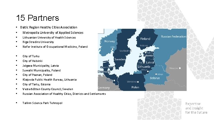 15 Partners • Baltic Region Healthy Cities Association • Metropolia University of Applied Sciences