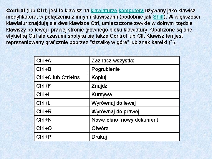 Control (lub Ctrl) jest to klawisz na klawiaturze komputera używany jako klawisz modyfikatora, w