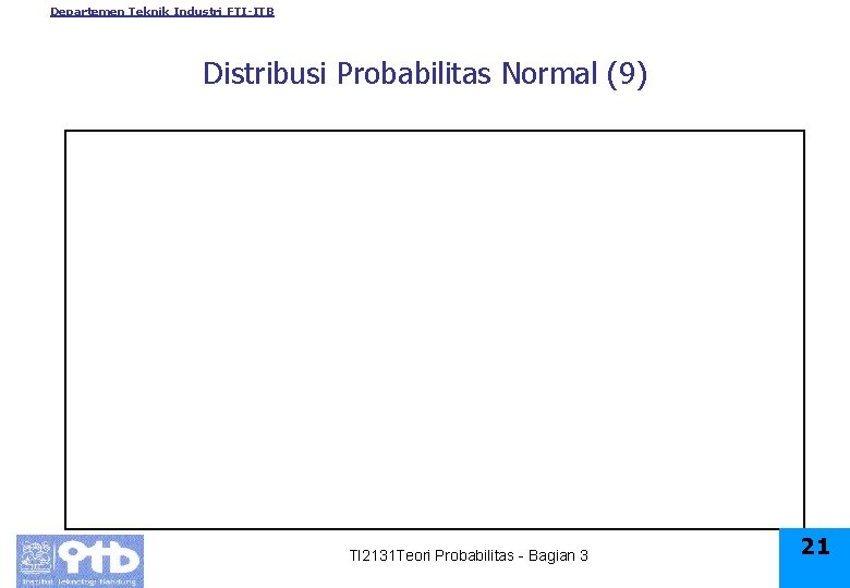 Departemen Teknik Industri FTI-ITB Distribusi Probabilitas Normal (9) TI 2131 Teori Probabilitas - Bagian