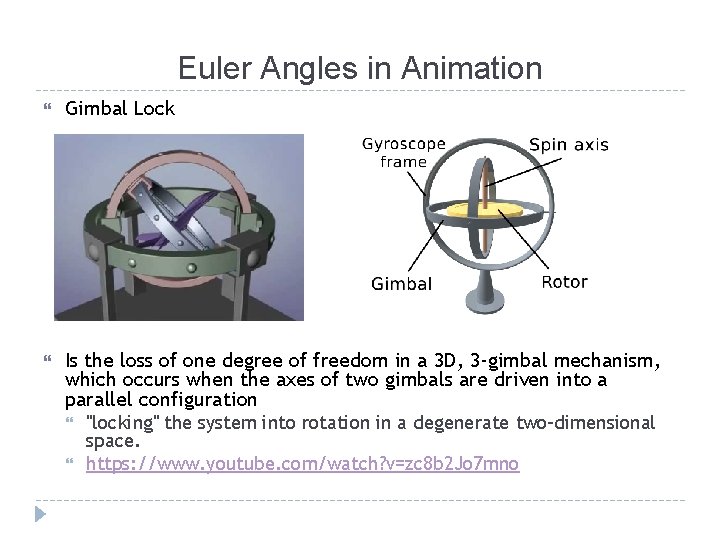 Euler Angles in Animation Gimbal Lock Is the loss of one degree of freedom