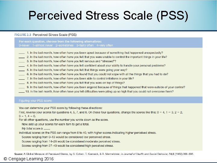 Perceived Stress Scale (PSS) © Cengage Learning 2016 