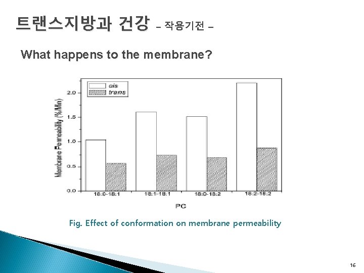 트랜스지방과 건강 – 작용기전 - What happens to the membrane? Fig. Effect of conformation