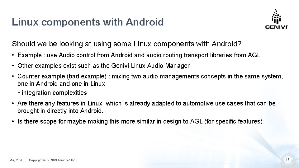 Linux components with Android Should we be looking at using some Linux components with