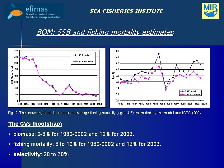 SEA FISHERIES INSITUTE BOM: SSB and fishing mortality estimates 800 700 SSB-model 1. 4