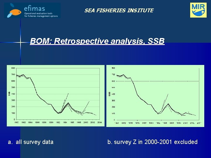 SEA FISHERIES INSITUTE BOM: Retrospective analysis, SSB a. all survey data b. survey Z