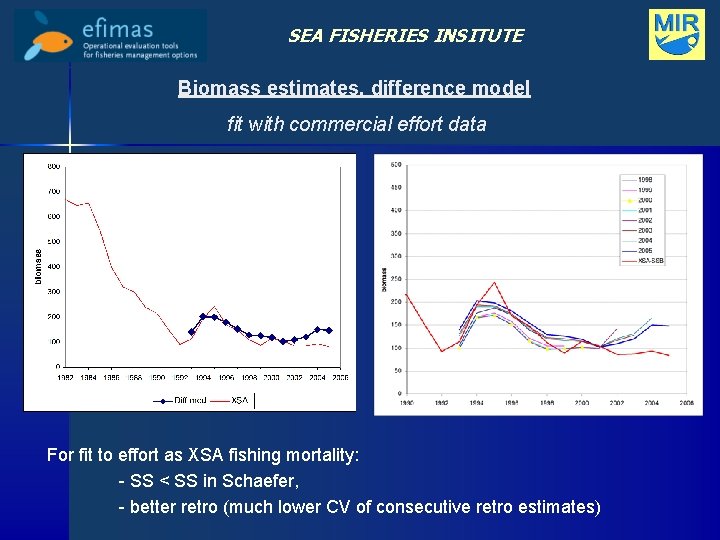 SEA FISHERIES INSITUTE Biomass estimates, difference model fit with commercial effort data For fit