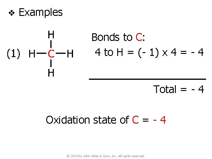 v Examples Bonds to C: 4 to H = (- 1) x 4 =