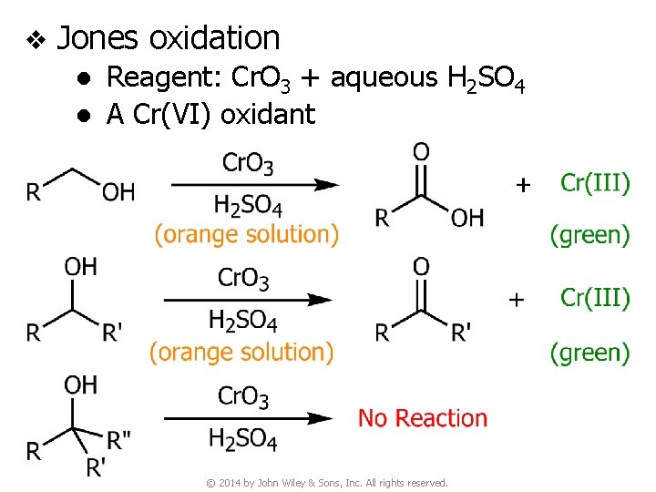 v Jones oxidation ● Reagent: Cr. O 3 + aqueous H 2 SO 4