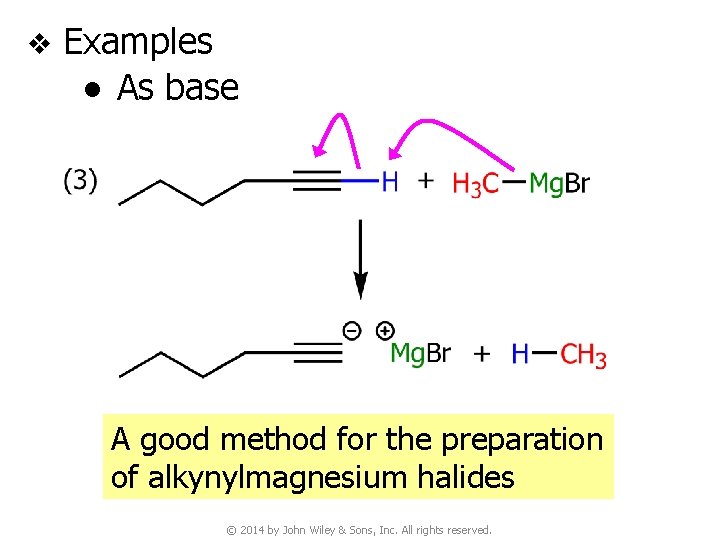 v Examples ● As base A good method for the preparation of alkynylmagnesium halides