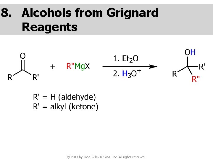 8. Alcohols from Grignard Reagents © 2014 by John Wiley & Sons, Inc. All