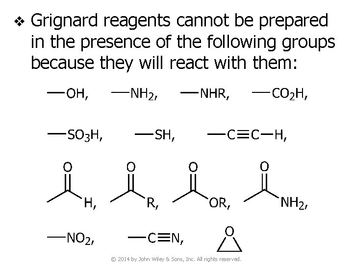v Grignard reagents cannot be prepared in the presence of the following groups because