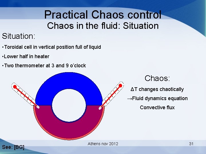 Practical Chaos control Chaos in the fluid: Situation: • Toroidal cell in vertical position