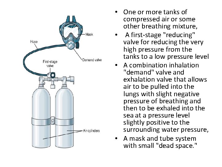  • One or more tanks of compressed air or some other breathing mixture,