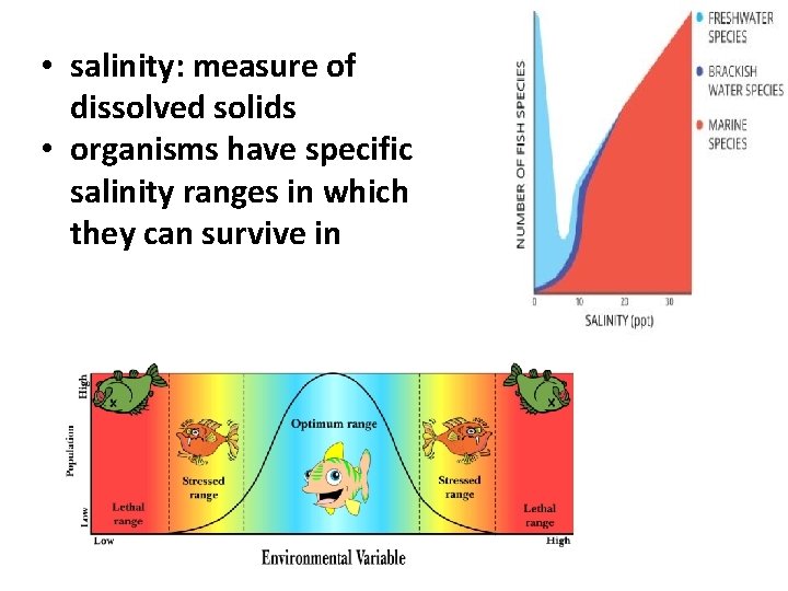  • salinity: measure of dissolved solids • organisms have specific salinity ranges in