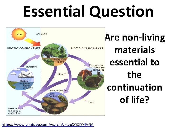 Essential Question Are non-living materials essential to the continuation of life? https: //www. youtube.