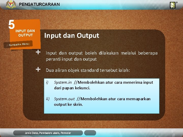 PENGATURCARAAN 5 INPUT DAN OUTPUT Input dan Output u: : Kembali ke Men +