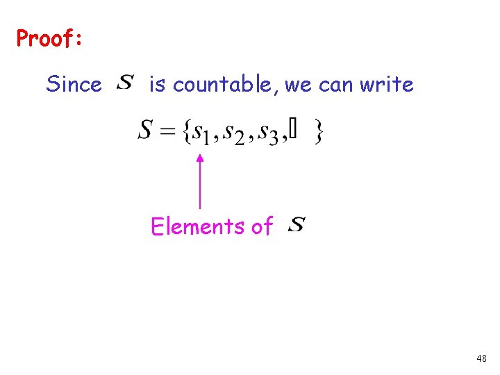 Proof: Since is countable, we can write Elements of 48 Proof: Since is countable, we can write Elements of 48