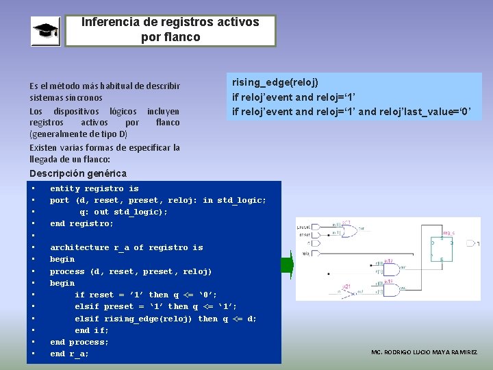 Inferencia de registros activos por flanco Es el método más habitual de describir sistemas